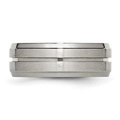 Titanium Brushed and Polished 8mm Grooved Ridged Edge Band