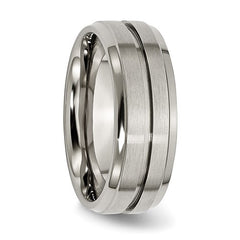 Titanium Brushed and Polished 8mm Grooved Ridged Edge Band