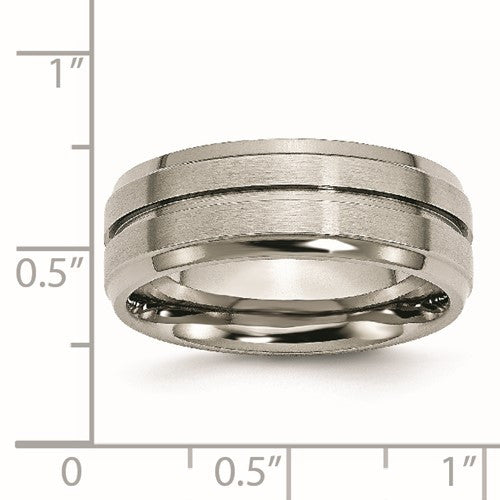 Titanium Brushed and Polished 8mm Grooved Ridged Edge Band