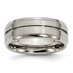Titanium Brushed and Polished 8mm Grooved Ridged Edge Band