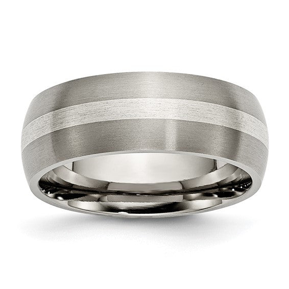 Titanium Brushed with Sterling Silver Inlay 8mm Band