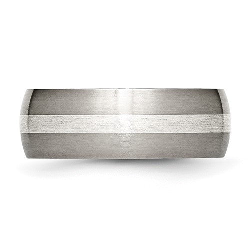 Titanium Brushed with Sterling Silver Inlay 8mm Band