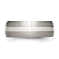 Titanium Brushed with Sterling Silver Inlay 8mm Band