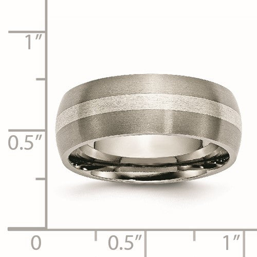 Titanium Brushed with Sterling Silver Inlay 8mm Band