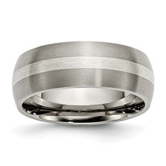 Titanium Brushed with Sterling Silver Inlay 8mm Band