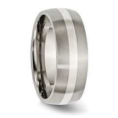 Titanium Brushed with Sterling Silver Inlay 8mm Band