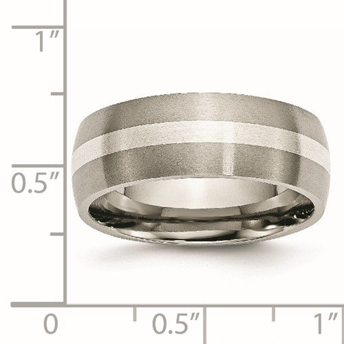 Titanium Brushed with Sterling Silver Inlay 8mm Band