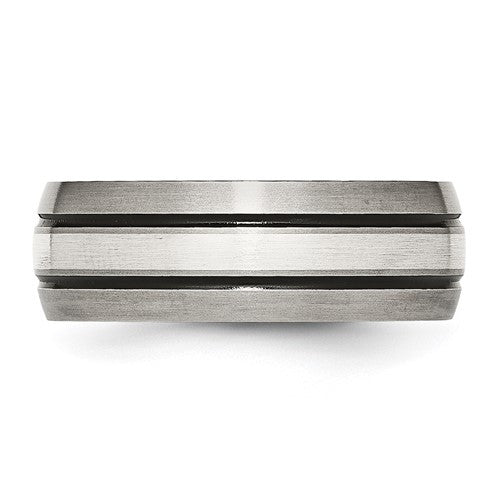 Titanium Antiqued/Brushed with Sterling Silver Inlay 8mm Grooved