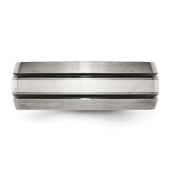 Titanium Antiqued/Brushed with Sterling Silver Inlay 8mm Grooved