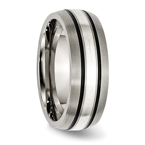 Titanium Antiqued/Brushed with Sterling Silver Inlay 8mm Grooved