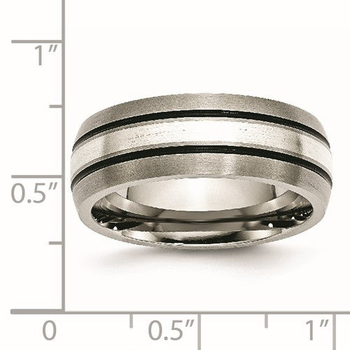 Titanium Antiqued/Brushed with Sterling Silver Inlay 8mm Grooved