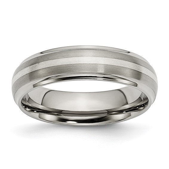 Titanium Brushed Center with Sterling Silver Inlay 6mm Ridged Ed