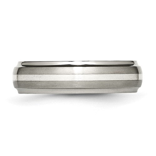 Titanium Brushed Center with Sterling Silver Inlay 6mm Ridged Ed