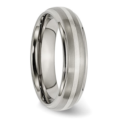 Titanium Brushed Center with Sterling Silver Inlay 6mm Ridged Ed