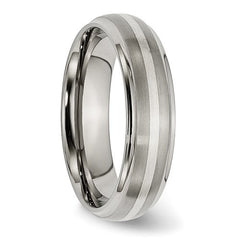 Titanium Brushed Center with Sterling Silver Inlay 6mm Ridged Ed