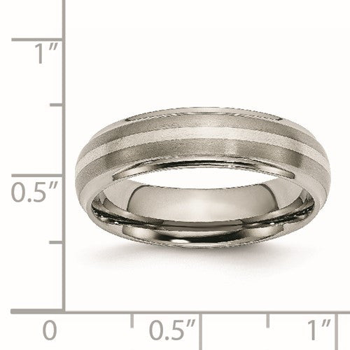 Titanium Brushed Center with Sterling Silver Inlay 6mm Ridged Ed