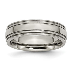 Titanium Polished 6mm Grooved and Beaded Edge Band