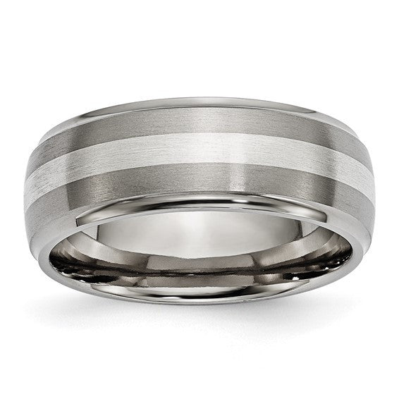 Titanium Brushed/Polished with Sterling Silver Inlay 8mm Ridged