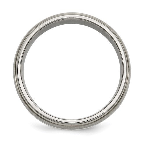 Titanium Brushed/Polished with Sterling Silver Inlay 8mm Ridged