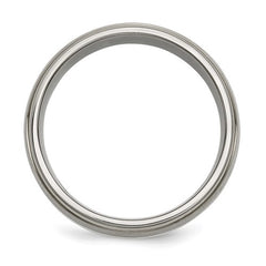 Titanium Brushed/Polished with Sterling Silver Inlay 8mm Ridged