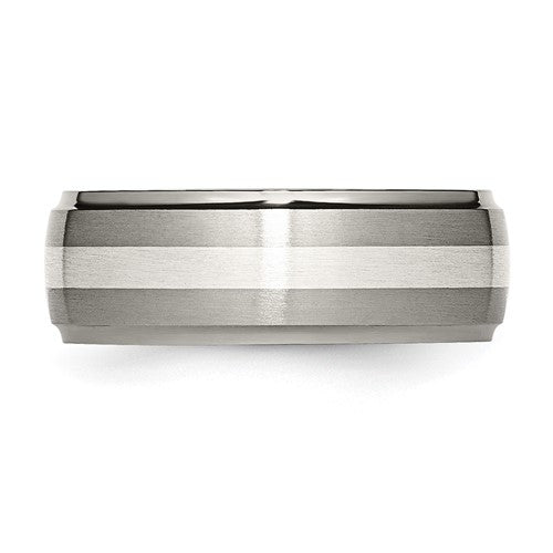Titanium Brushed/Polished with Sterling Silver Inlay 8mm Ridged