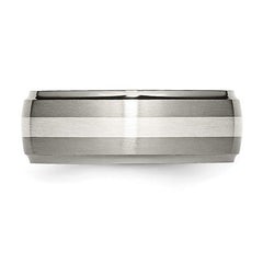 Titanium Brushed/Polished with Sterling Silver Inlay 8mm Ridged