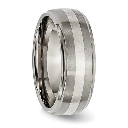 Titanium Brushed/Polished with Sterling Silver Inlay 8mm Ridged