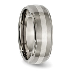 Titanium Brushed/Polished with Sterling Silver Inlay 8mm Ridged