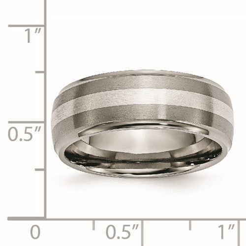 Titanium Brushed/Polished with Sterling Silver Inlay 8mm Ridged