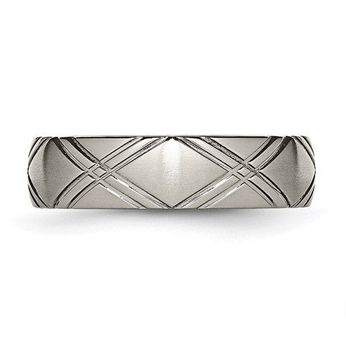 Titanium Brushed and Polished 6mm Criss-cross Design Band