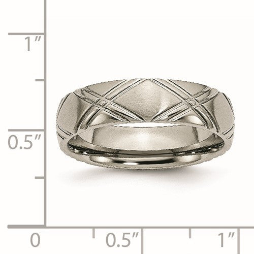 Titanium Brushed and Polished 6mm Criss-cross Design Band