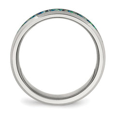 Stainless Steel with Blue Imitation Opal Inlay 8mm Band