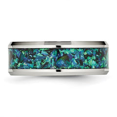 Stainless Steel with Blue Imitation Opal Inlay 8mm Band