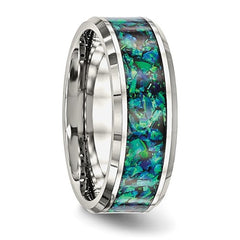 Stainless Steel with Blue Imitation Opal Inlay 8mm Band