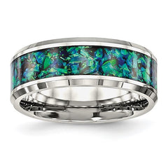 Stainless Steel with Blue Imitation Opal Inlay 8mm Band