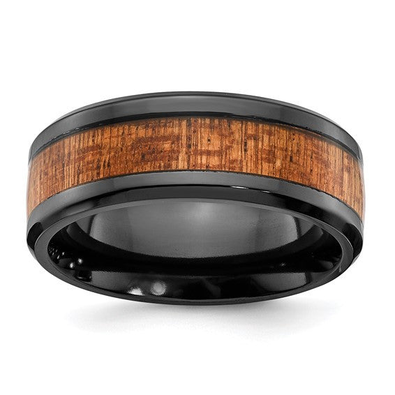 Black Zirconium with Sapele Wood Inlay 8mm Band