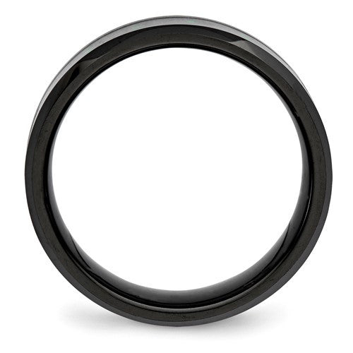 Black Ceramic with Green Carbon Fiber Inlay Beveled Edge Ring