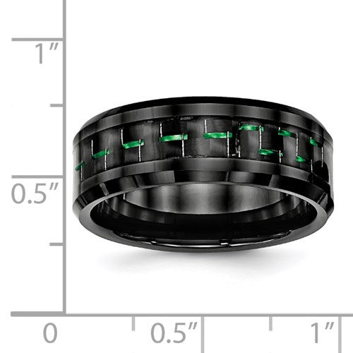 Black Ceramic with Green Carbon Fiber Inlay Beveled Edge Ring