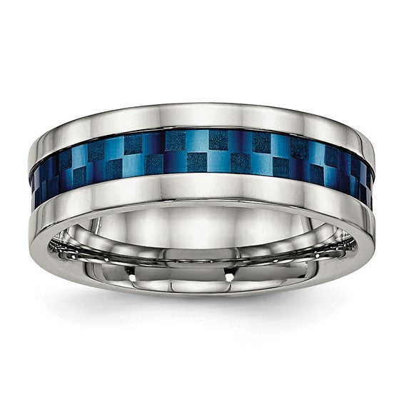 Stainless Steel Blue IP-plated Checkered Design 7mm Band