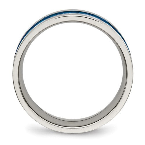 Stainless Steel Blue IP-plated Checkered Design 7mm Band