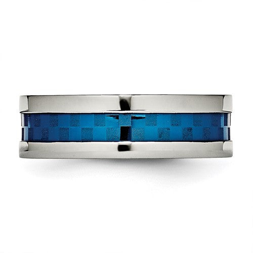 Stainless Steel Blue IP-plated Checkered Design 7mm Band