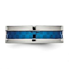 Stainless Steel Blue IP-plated Checkered Design 7mm Band