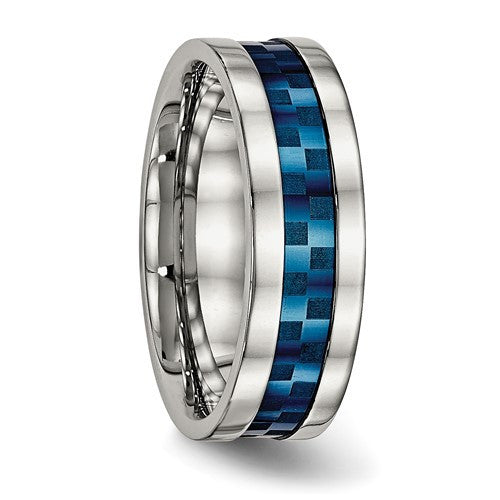 Stainless Steel Blue IP-plated Checkered Design 7mm Band