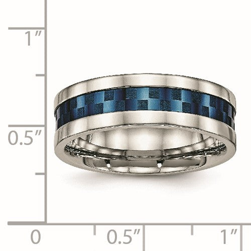 Stainless Steel Blue IP-plated Checkered Design 7mm Band