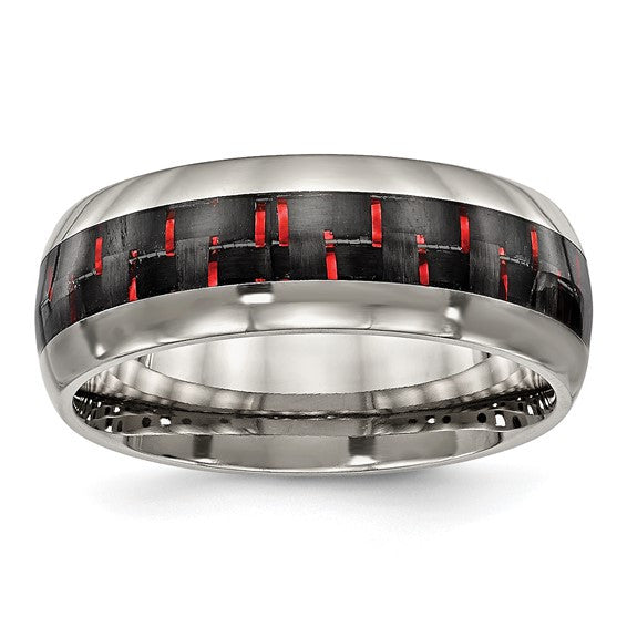Titanium with Black and Red Carbon Fiber Inlay 8mm Band