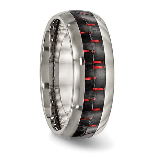 Titanium with Black and Red Carbon Fiber Inlay 8mm Band