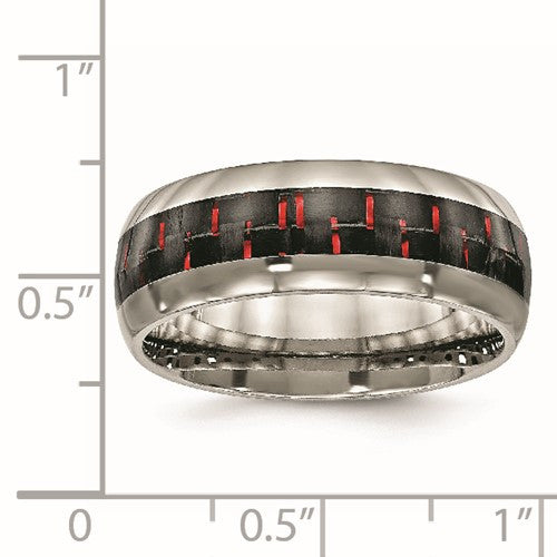 Titanium with Black and Red Carbon Fiber Inlay 8mm Band