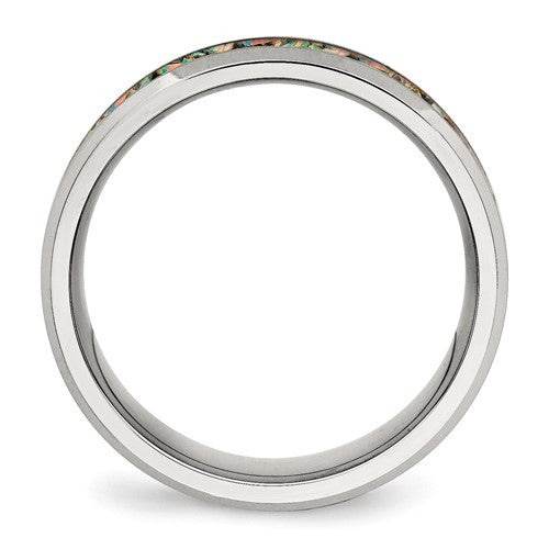 Stainless Steel with Imitation Opal Inlay 8mm Band
