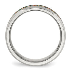 Stainless Steel with Imitation Opal Inlay 8mm Band