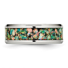 Stainless Steel with Imitation Opal Inlay 8mm Band